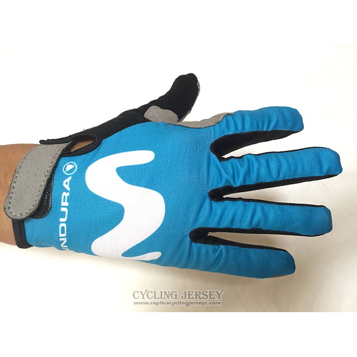 2020 Movistar Full Finger Gloves Cycling Blue White